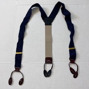 Torino Mens Suspenders Braces Blue Textured Silk Leather Button Straps Accessory